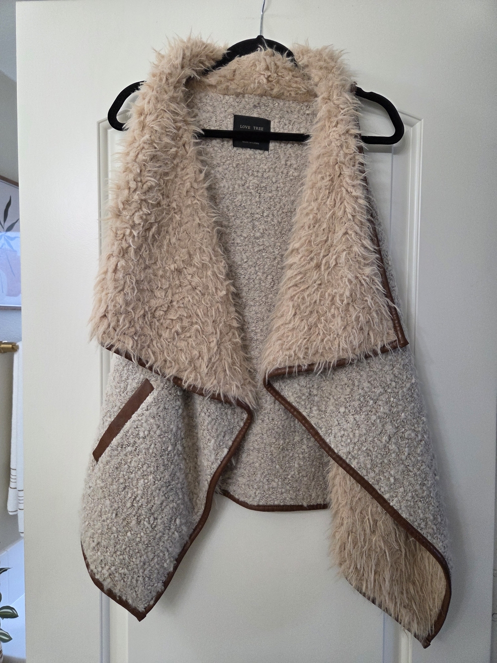 Love Tree Taupe Blush Faux Shearling Bouclé Draped Vest